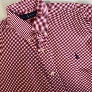Polo Ralph Lauren Men's Red Gingham Button Down Shirt Size L Classic Pony Logo